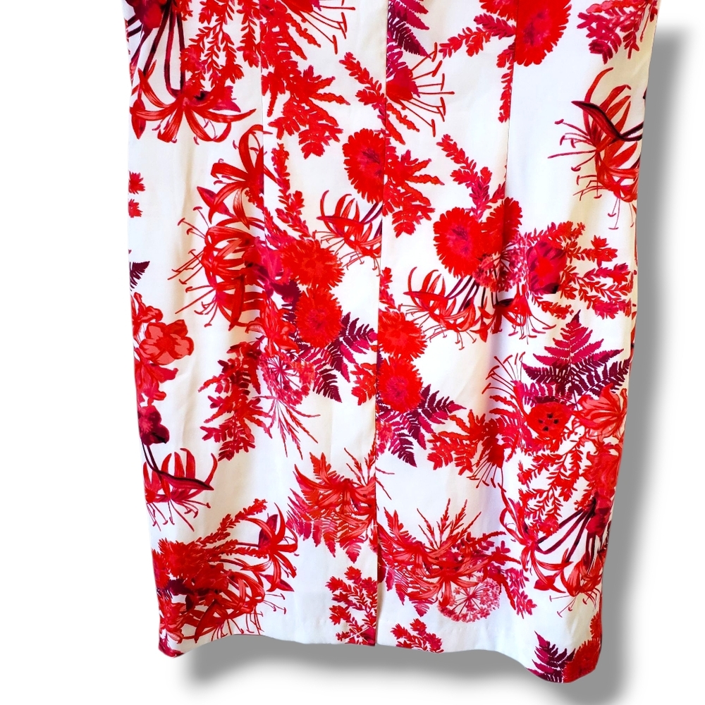 Mario Serrani White And Red Floral Print Sheath Dress Size 14 - Picture 8 of 10